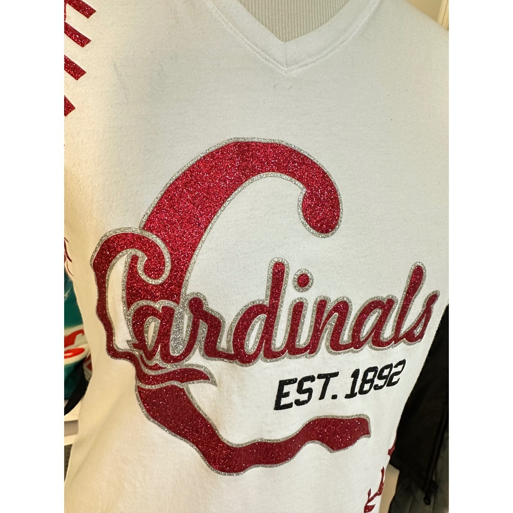 St. Louis Cardinals T-Shirt Women's Baseball V-Neck Sparkle MLB‎ Licensed - Picture 14 of 14